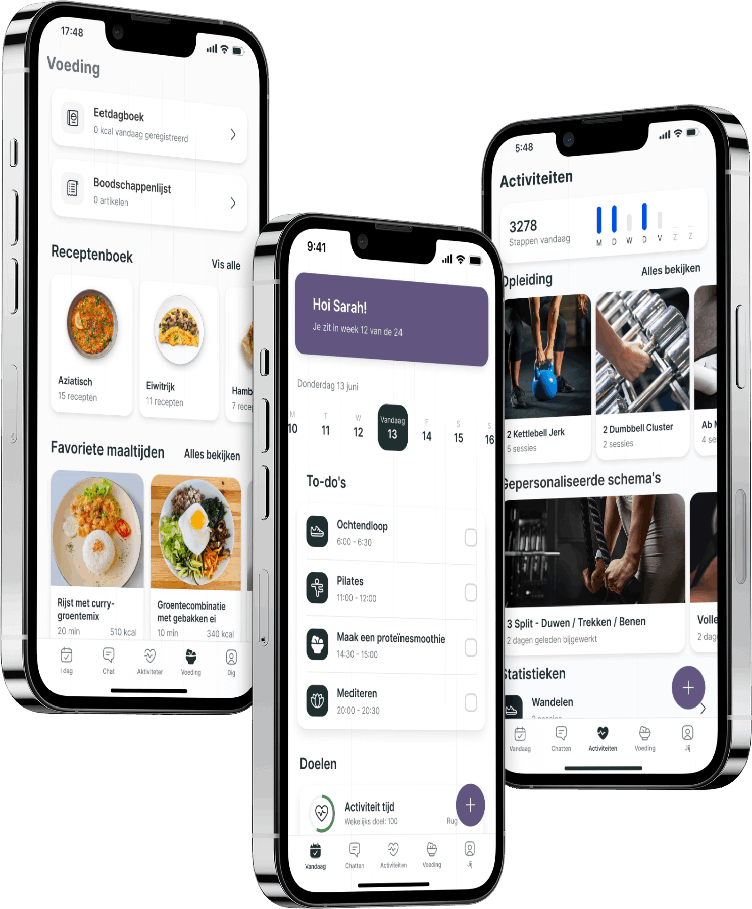 Een mockup van de coaching app die de functies laat zien.